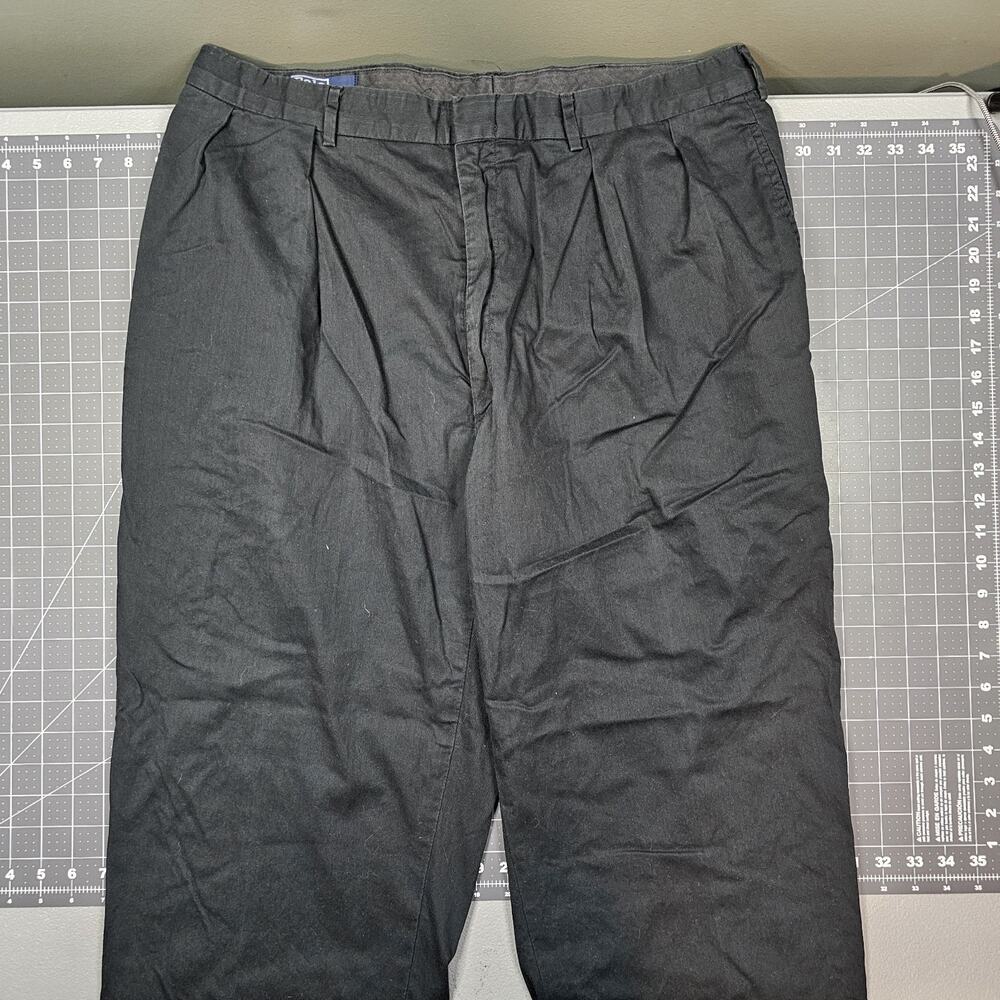 Polo Ralph Lauren Dress Pants 36x29 Black Pleated Cuffed Trousers Cotton Read